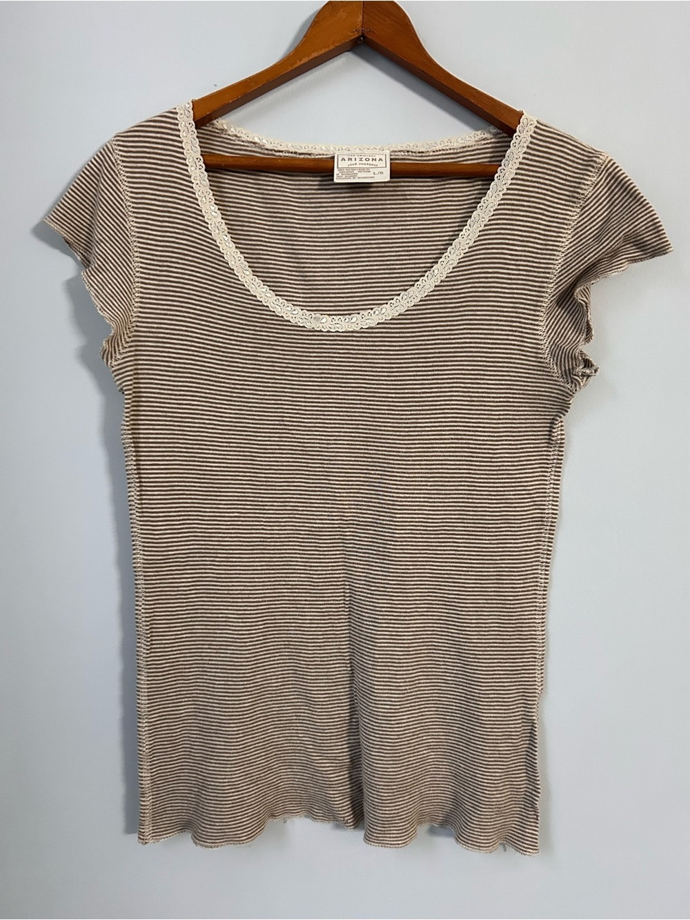 y2k brown cream striped scoop neck ribbed lace trim The Arizona Jean Co Grunge